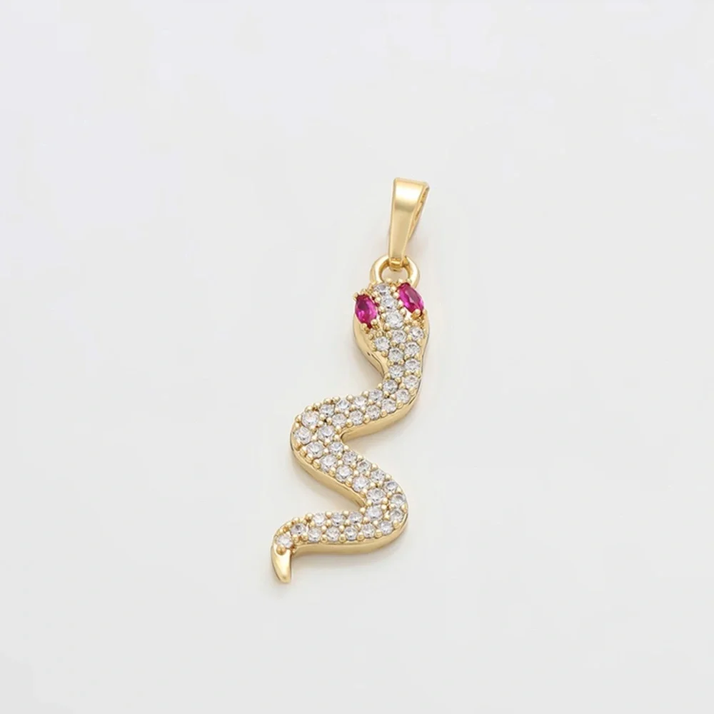 Snake Necklace | 14K Gold Plated | Pink & White CZ Stone